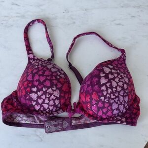 Victoria's Secret Pink & Purple Heart-Print Push-Up Bra